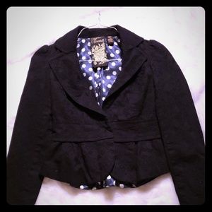 Black Patterned Blazer with polka dot inside